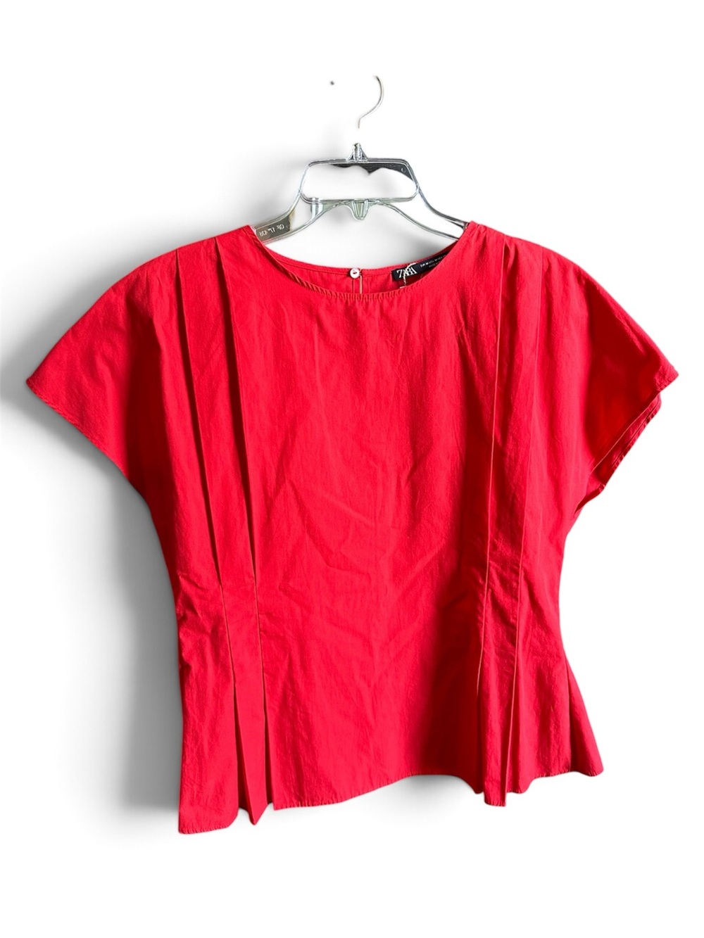 Zara Red Short-Sleeve Pleated Women's Top